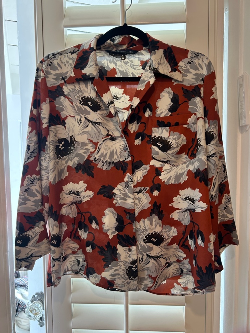 Zara Rust Floral Button-Down Shirt